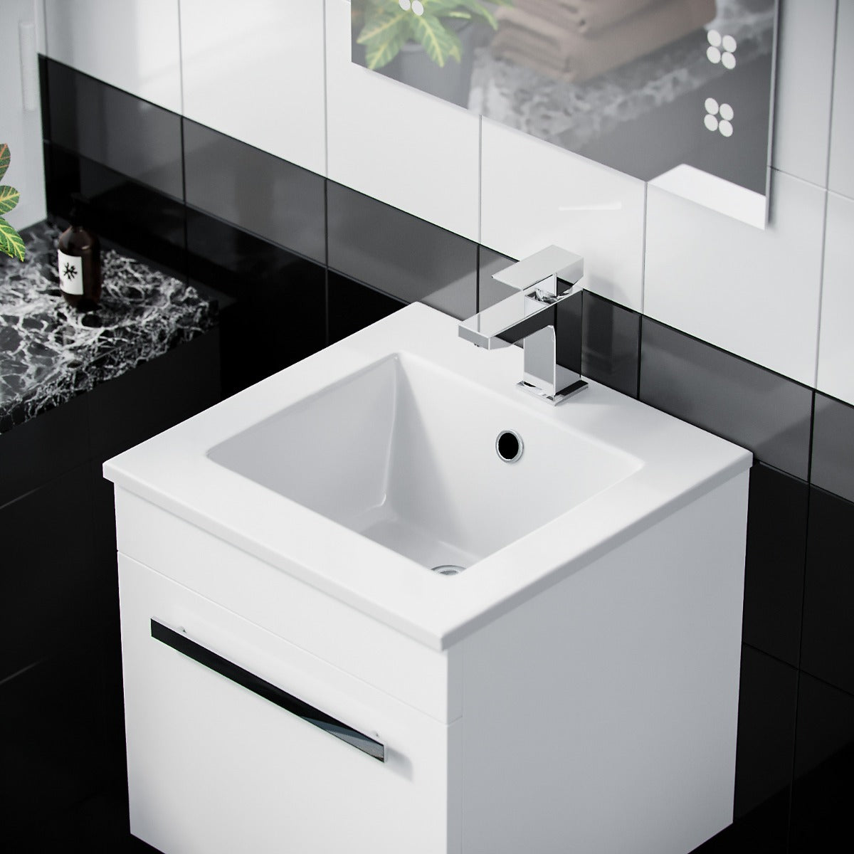 Nanuya Wall Hung Gloss White 1 Drawer Vanity Unit Cabinet with Ceramic Sink Basin