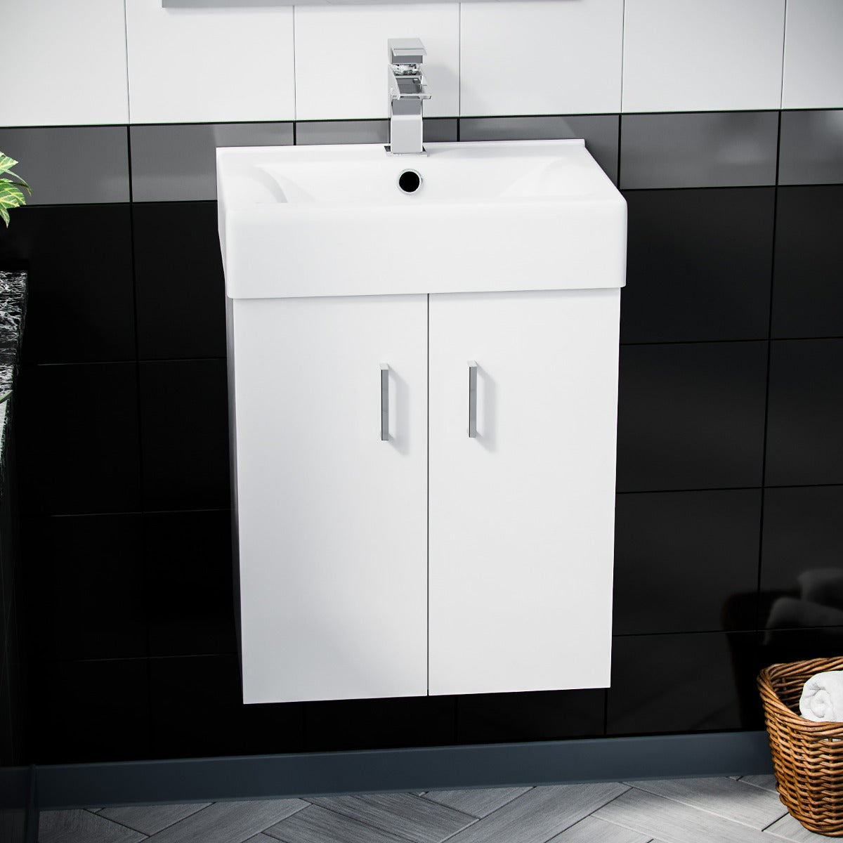 Nanuya 450mm White Gloss Wall Hung Basin Vanity Unit Flat Pack