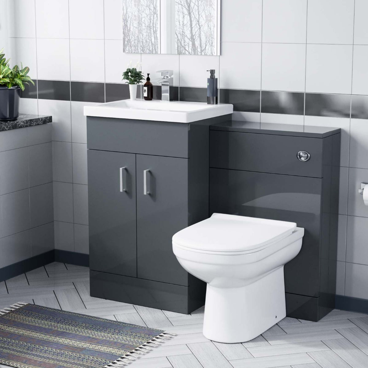 Nanuya 500mm Grey Vanity Basin, WC Unit & Elso Back to Wall Toilet Pan