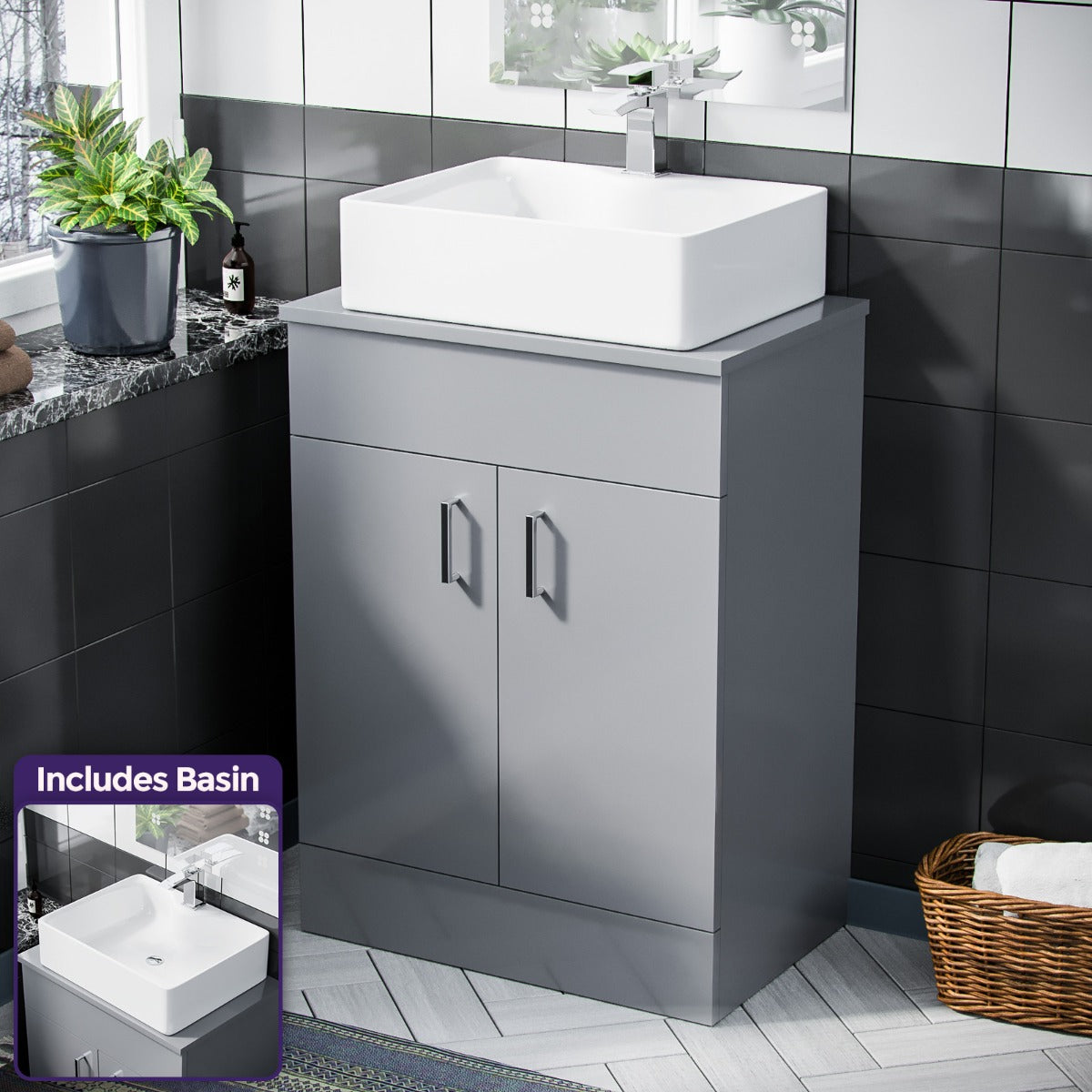Nanuya 500mm Grey Vanity Cabinet and Rectangle Counter Top Basin Unit
