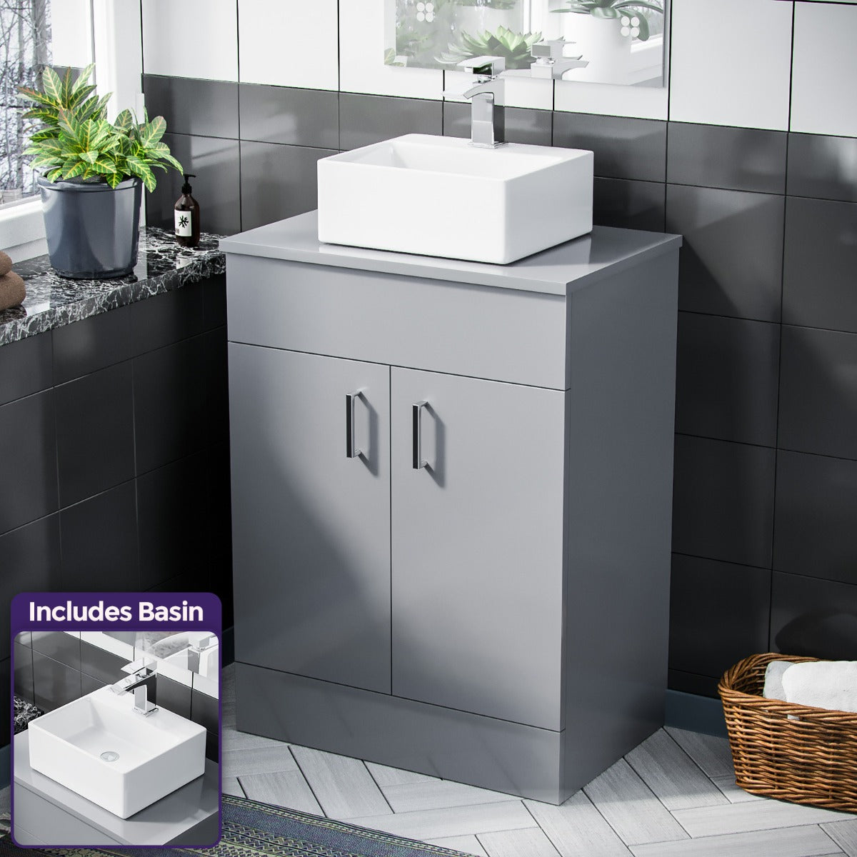 Nanuya 500mm Grey Vanity Cabinet and Small Rectangle Counter Top Basin Unit