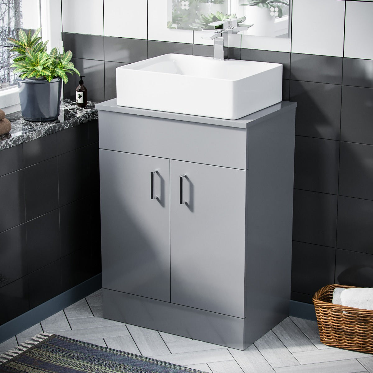 Nanuya 500mm Grey Vanity Cabinet and Rectangle Counter Top Basin Unit