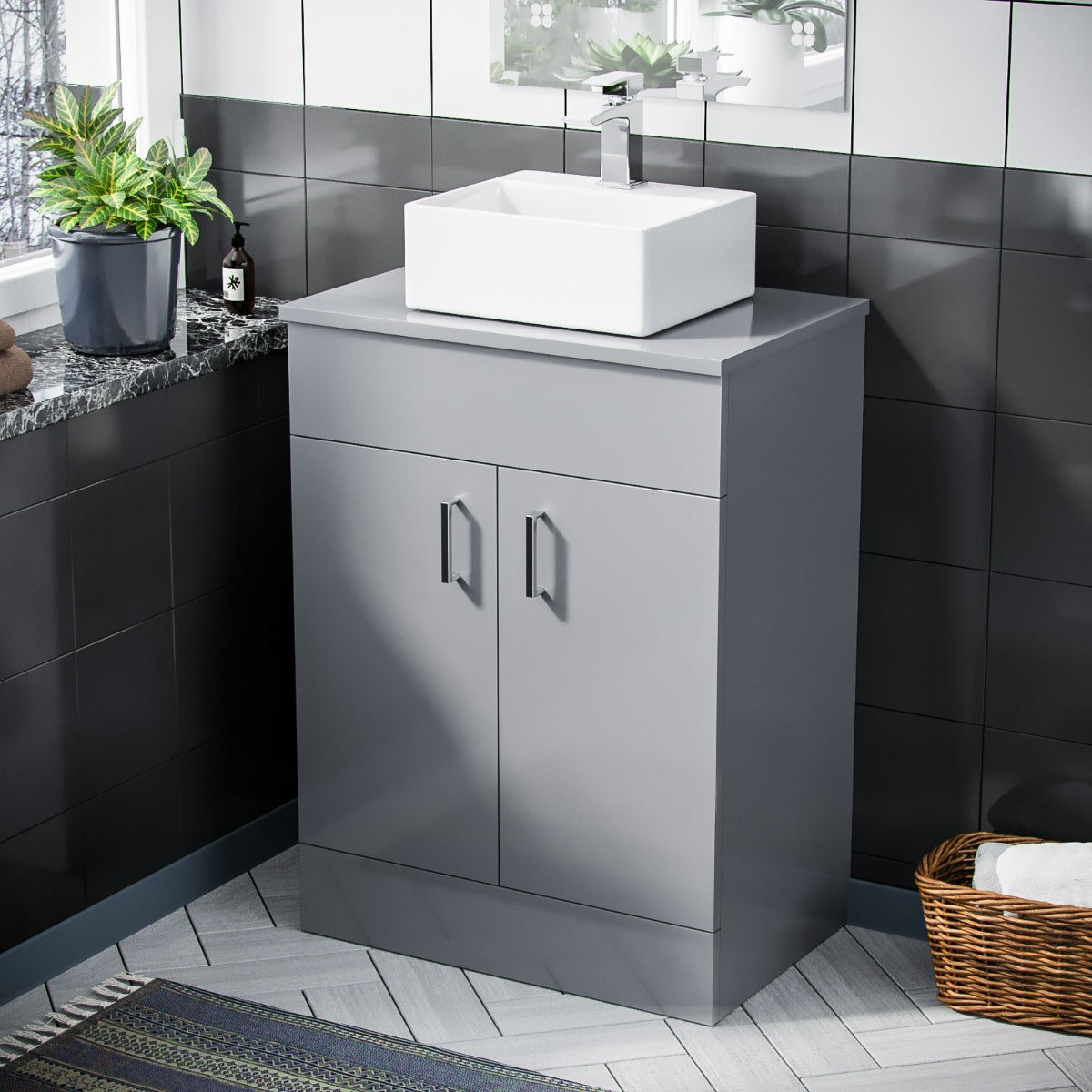 Nanuya 500mm Grey Vanity Cabinet and Small Rectangle Counter Top Basin Unit