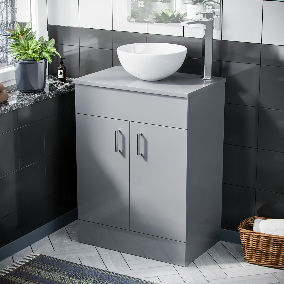 Nanuya 500mm Grey Vanity Cabinet And Round Bowl Counter Top Basin Sink Unit