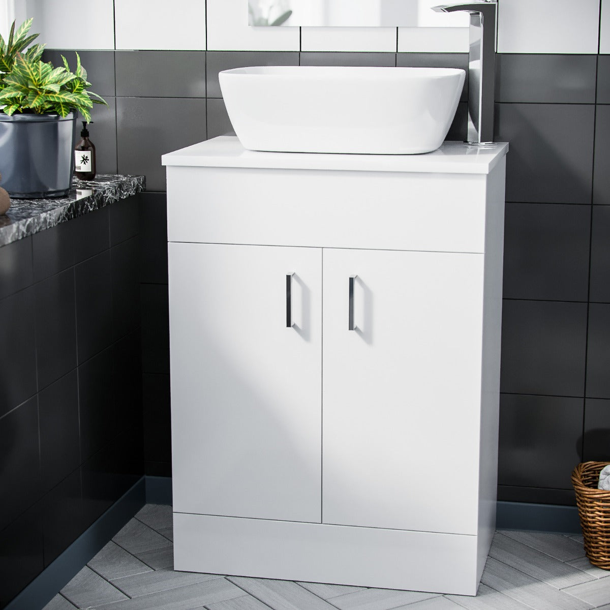 Nanuya 500mm White Vanity Cabinet and Rectangle Curved Edges Counter Top Basin
