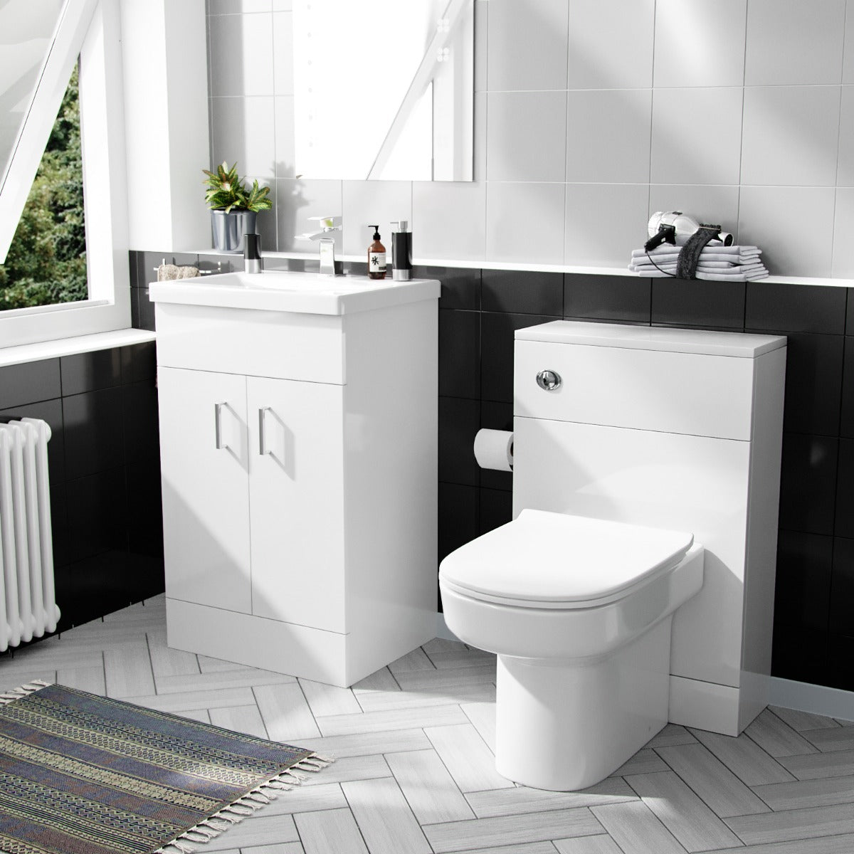 Nanuya 500mm Vanity Basin FP, WC Unit & Chem Back to Wall White