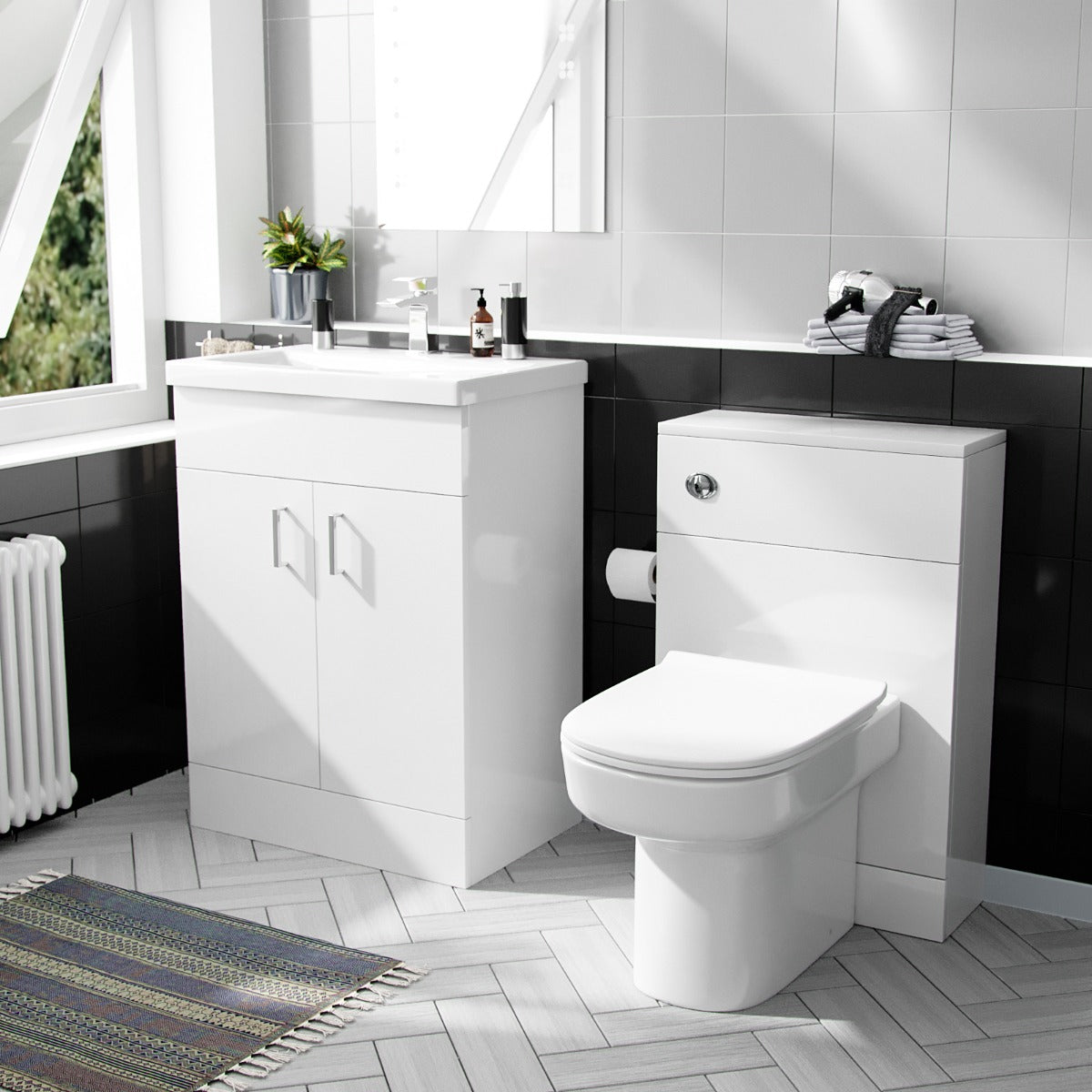 Nanuya 600mm Vanity Basin FP, WC Unit & Chem Back to Wall White