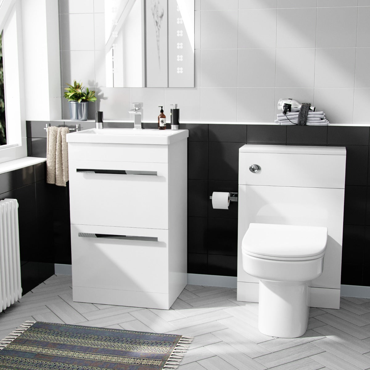 Nanuya 400 mm Basin 2 Drawer Vanity Cabinet & WC Toilet Pan Bathroom Suite White