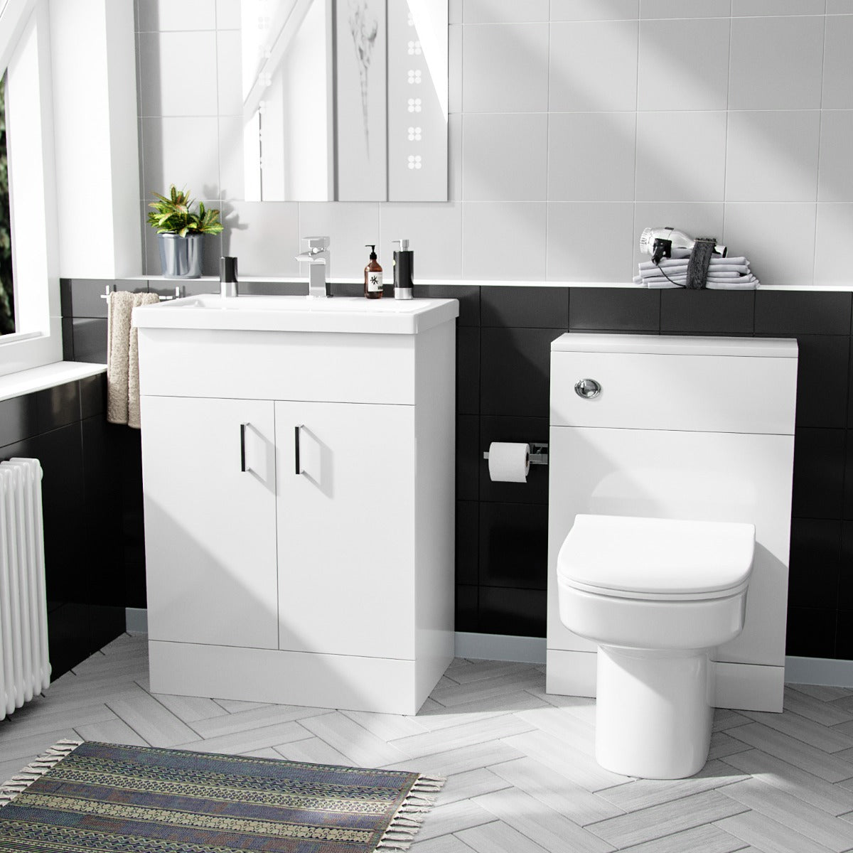 Nanuya 600mm Vanity Basin FP, WC Unit & Chem Back to Wall White