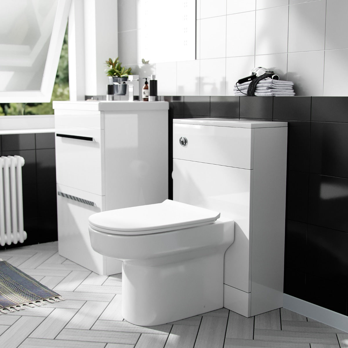 Nanuya 400 mm Basin 2 Drawer Vanity Cabinet & WC Toilet Pan Bathroom Suite White
