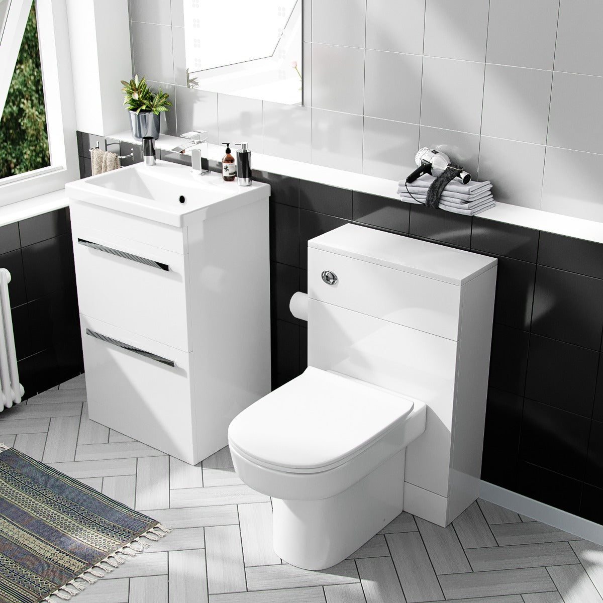 Nanuya 400 mm Basin 2 Drawer Vanity Cabinet & WC Toilet Pan Bathroom Suite White