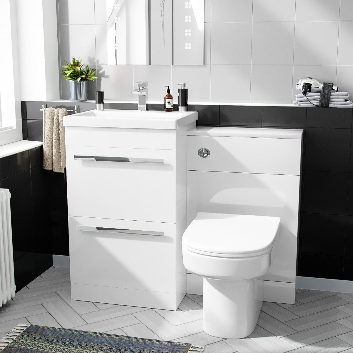 Nanuya 400 mm Basin 2 Drawer Vanity Cabinet & WC Toilet Pan Bathroom Suite White