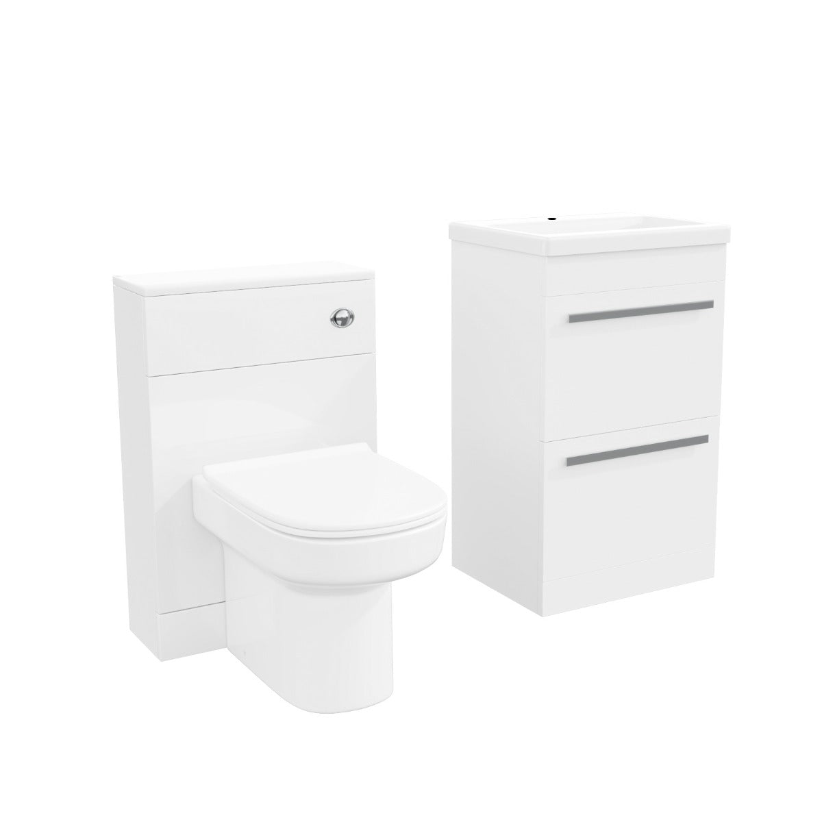 Nanuya 400 mm Basin 2 Drawer Vanity Cabinet & WC Toilet Pan Bathroom Suite White