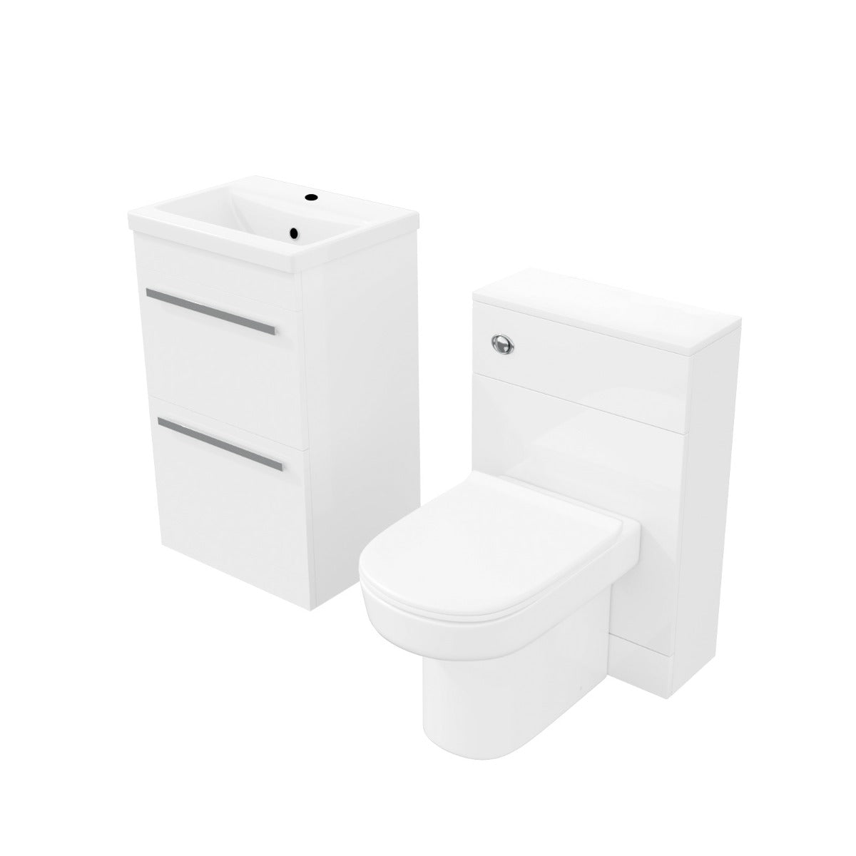 Nanuya 400 mm Basin 2 Drawer Vanity Cabinet & WC Toilet Pan Bathroom Suite White