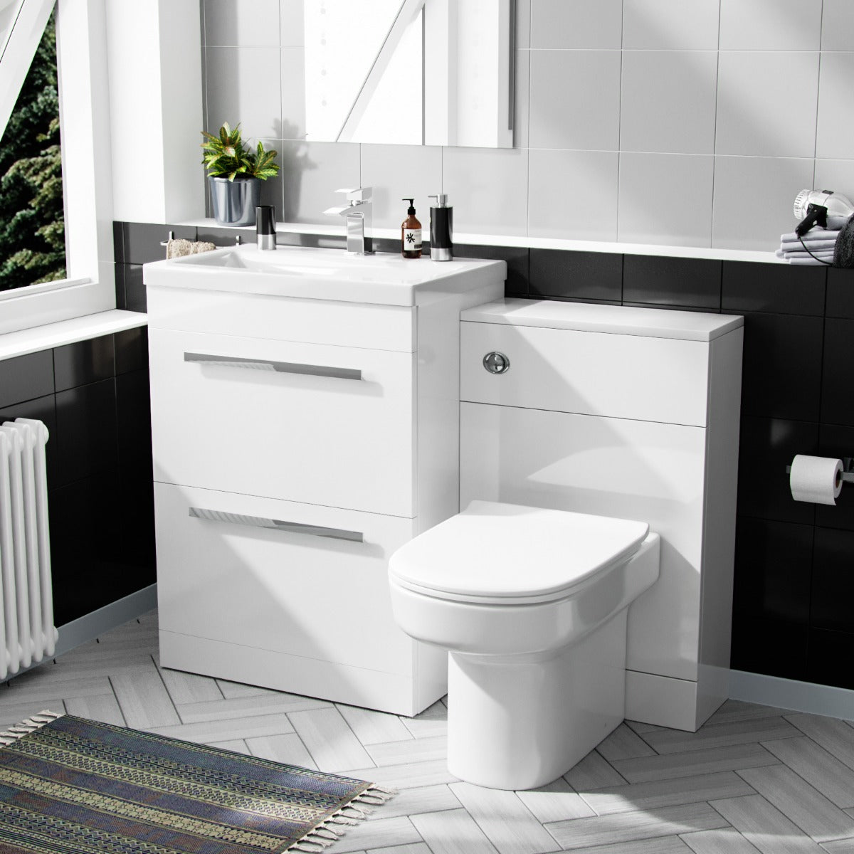 Nanuya 600mm Floor Standing Vanity Unit, WC Unit & Back To Wall Toilet White