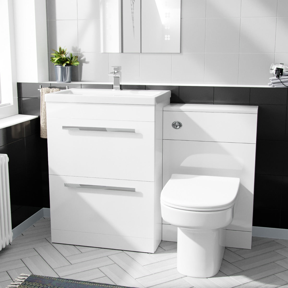Nanuya 600mm Floor Standing Vanity Unit, WC Unit & Back To Wall Toilet White