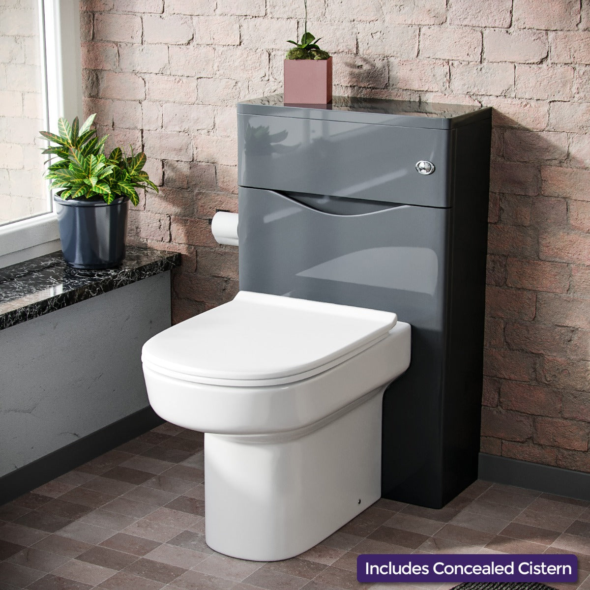 Merton Modern 500 WC Unit and BTW Back To Wall Toilet Pan Soft Close Seat Grey