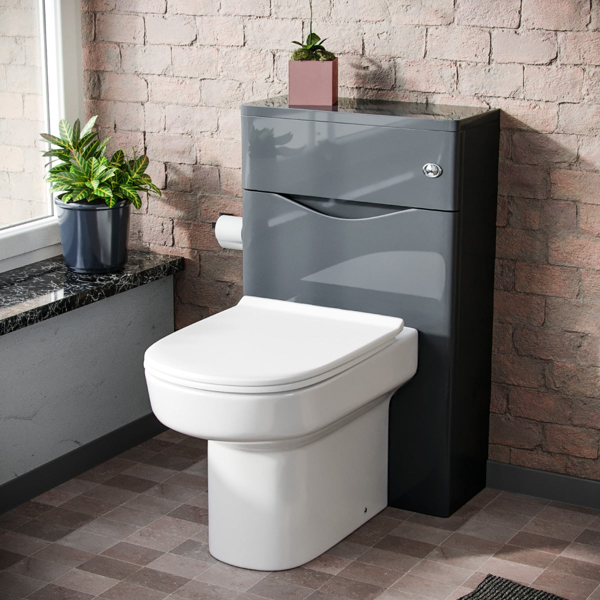 Merton Modern 500 WC Unit and BTW Back To Wall Toilet Pan Soft Close Seat Grey
