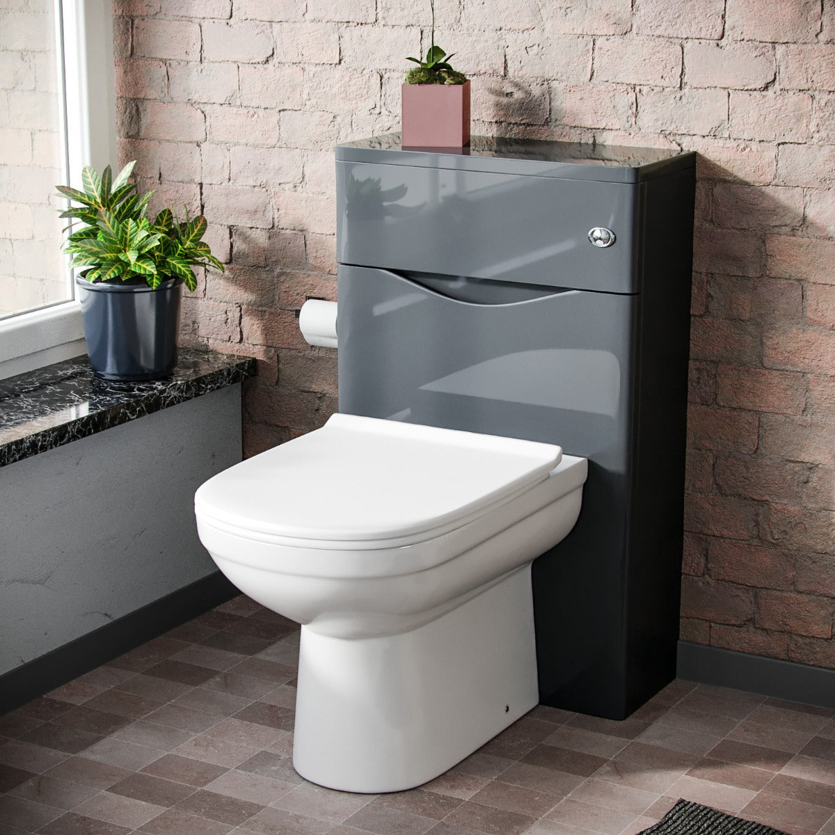Merton Modern Back To Wall Toilet Pan and WC Unit Soft Close Seat Grey