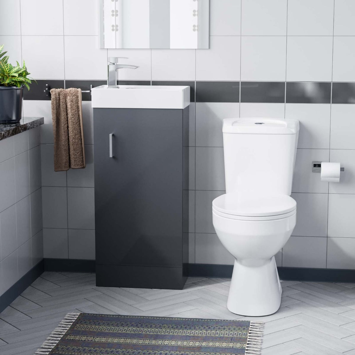 Nanuya 400mm Grey Sink Vanity Unit And WC Toilet Pan