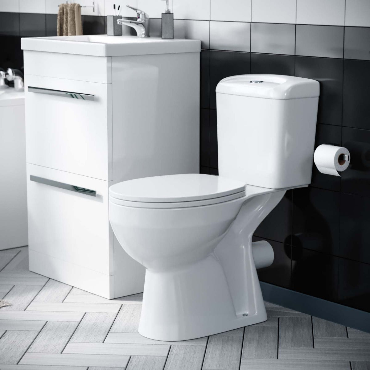 Nanuya 510 mm Basin 2 Drawer Vanity Cabinet & WC Toilet Pan 2-Piece Suite