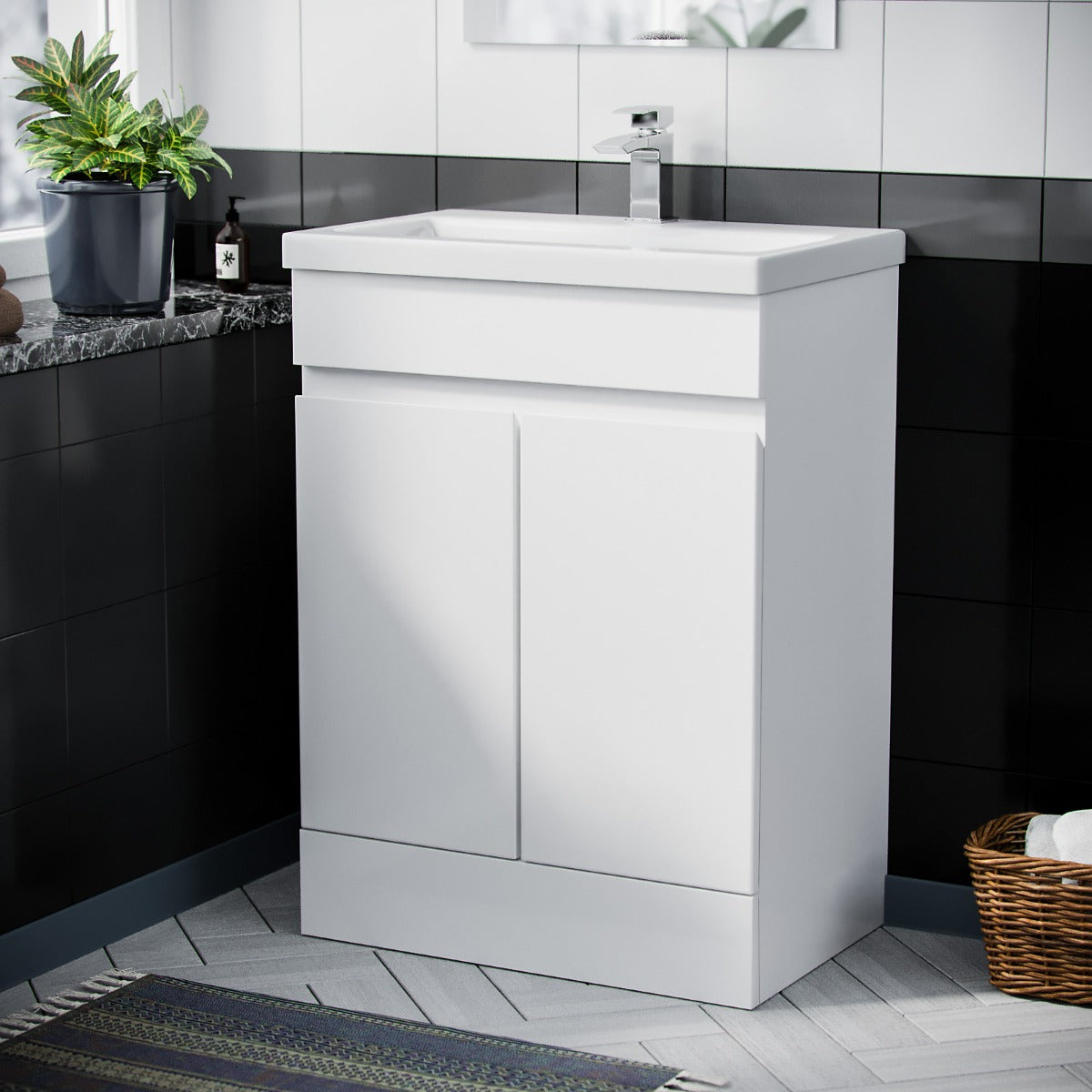 Alaska 600mm White Vanity Cabinet and Basin Sink Unit Bathroom Floor Standing