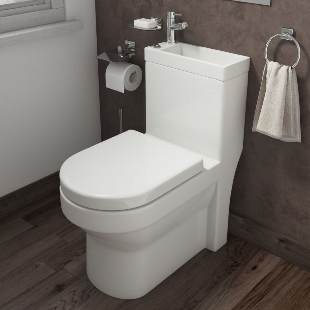2 In 1 Compact Close Coupled Toilet and Basin Combo Space Saver Unit with Mono Mixer Tap