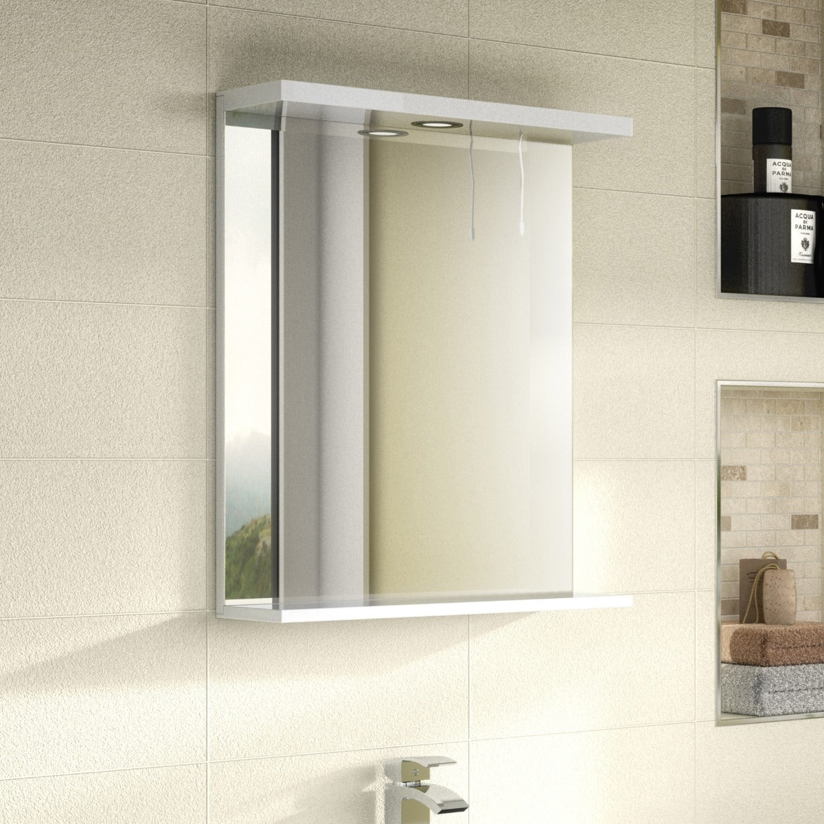 Ellen Premier Mayford Gloss White 450mm Mirror With Light Canopy