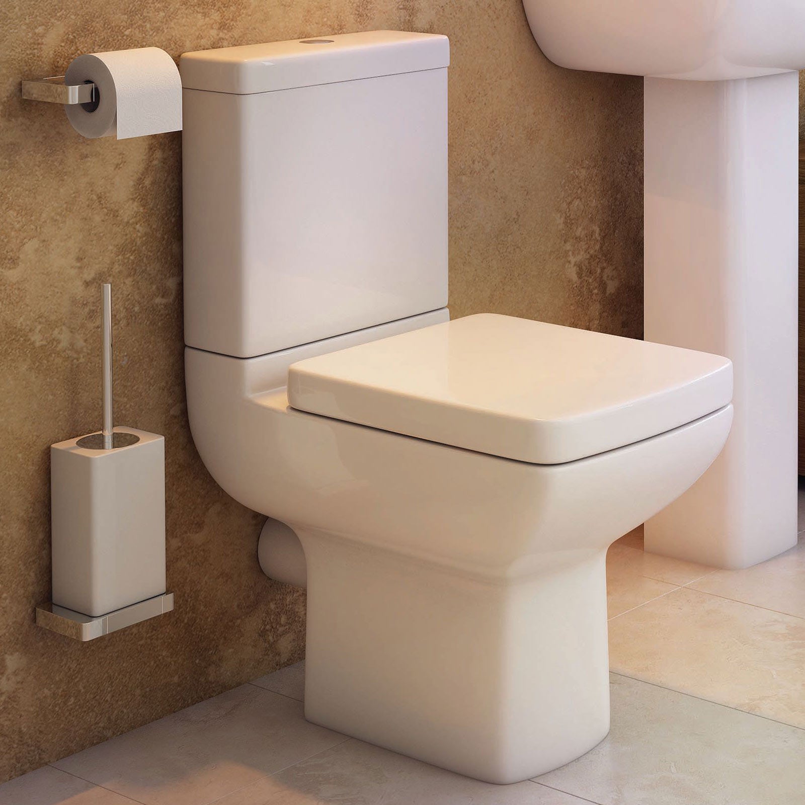 Neoman Modern Ceramic Toilet Pan, Dual Flush Cistern And Soft Close Seat