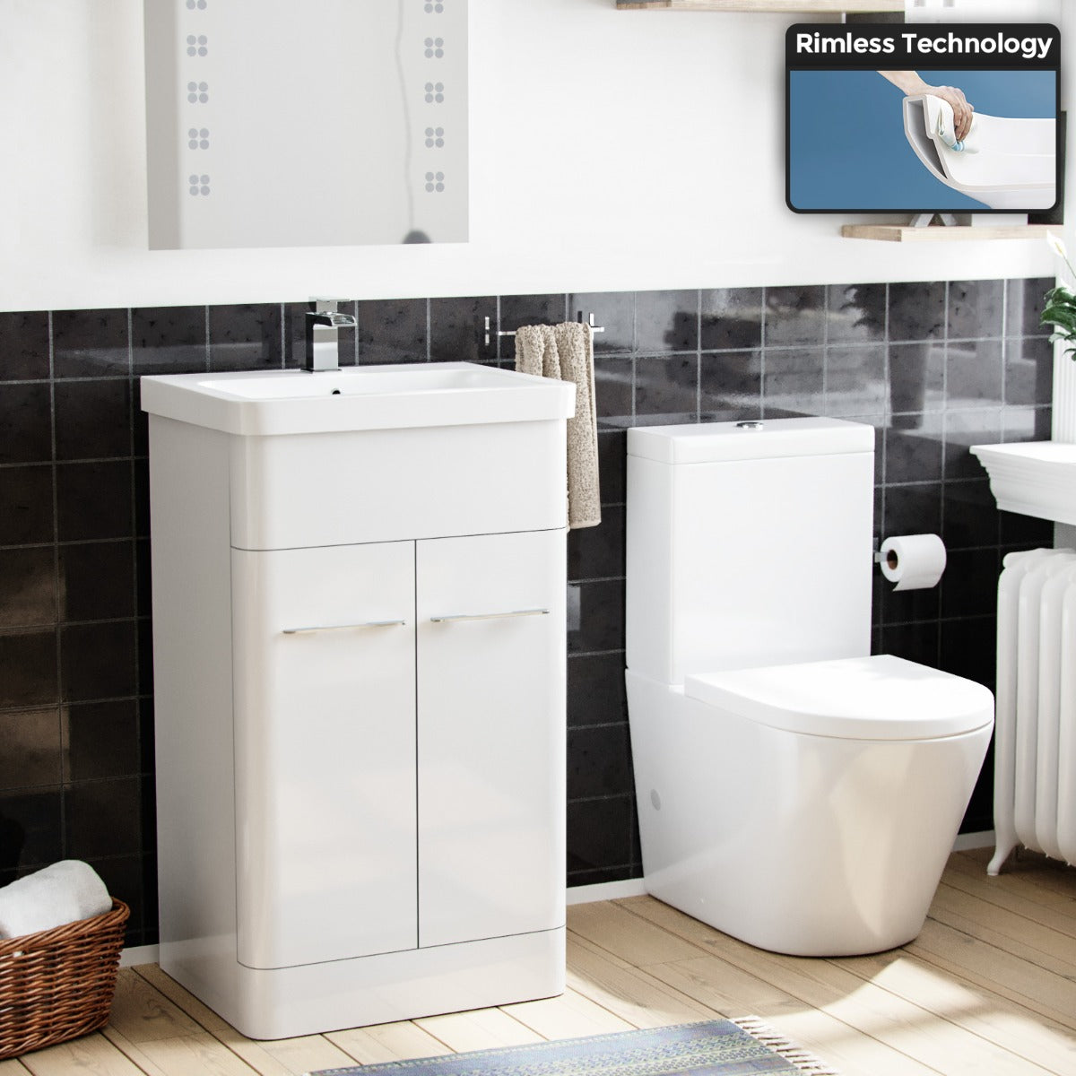 Afern 500mm Vanity Basin Unit & Rimless Close Coupled Toilet White