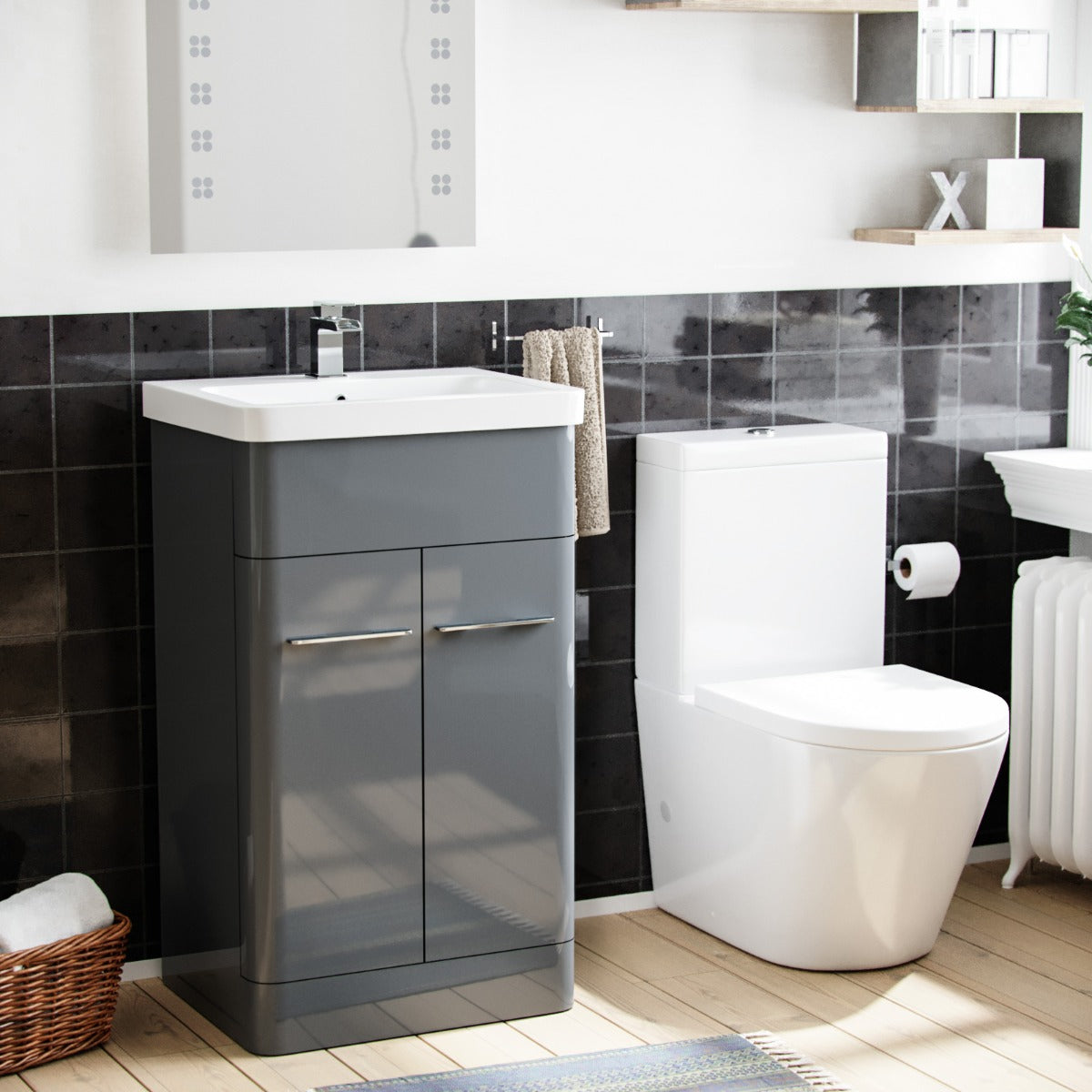 Afern 500mm Vanity Basin Unit & Rimless Close Coupled Toilet Grey