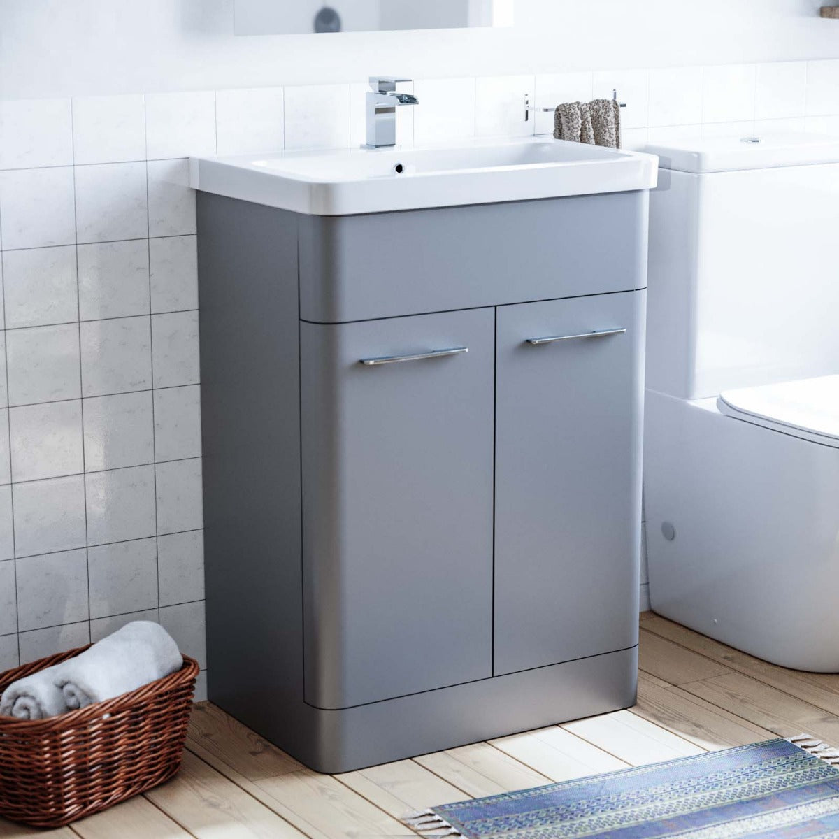 Afern Freestanding Bathroom Vanity Unit Ceramic Basin Cabinet Matte Grey 600mm