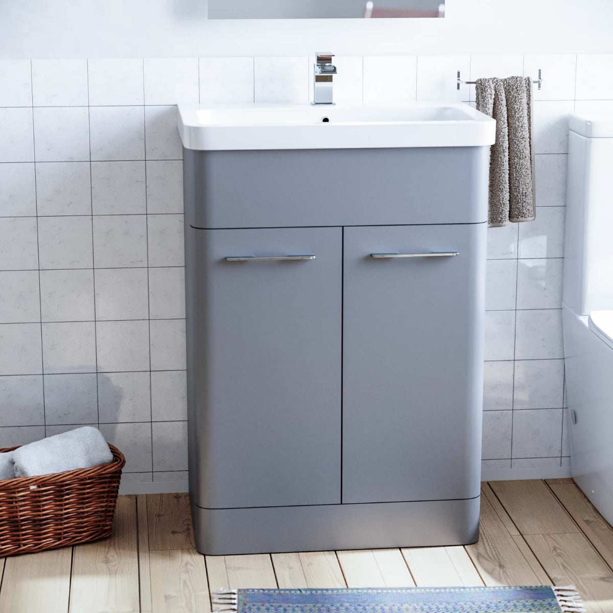 Afern Freestanding Bathroom Vanity Unit Ceramic Basin Cabinet Matte Grey 600mm