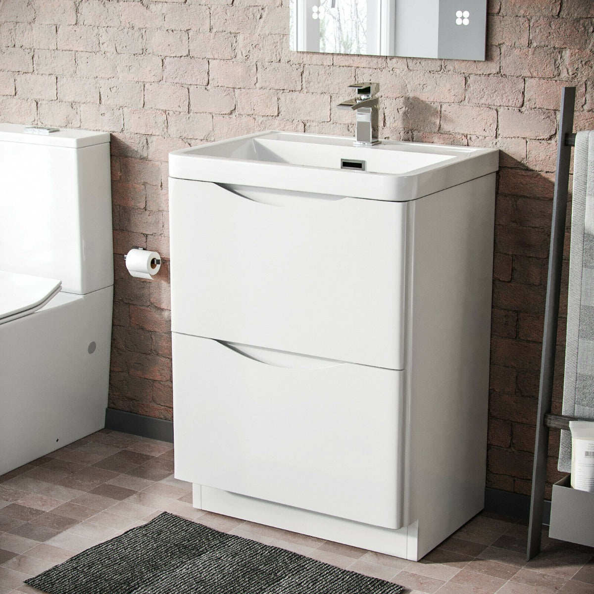 Merton 600mm White Basin Vanity Unit and Tap with Waste Set