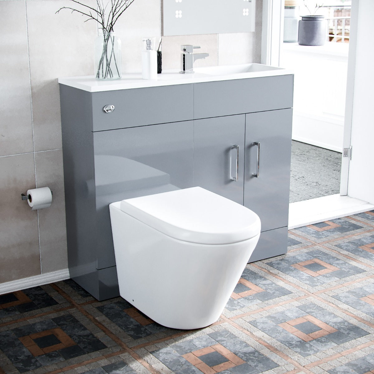 James 1000mm Vanity Basin Unit & Ellis Back To Wall Toilet Grey