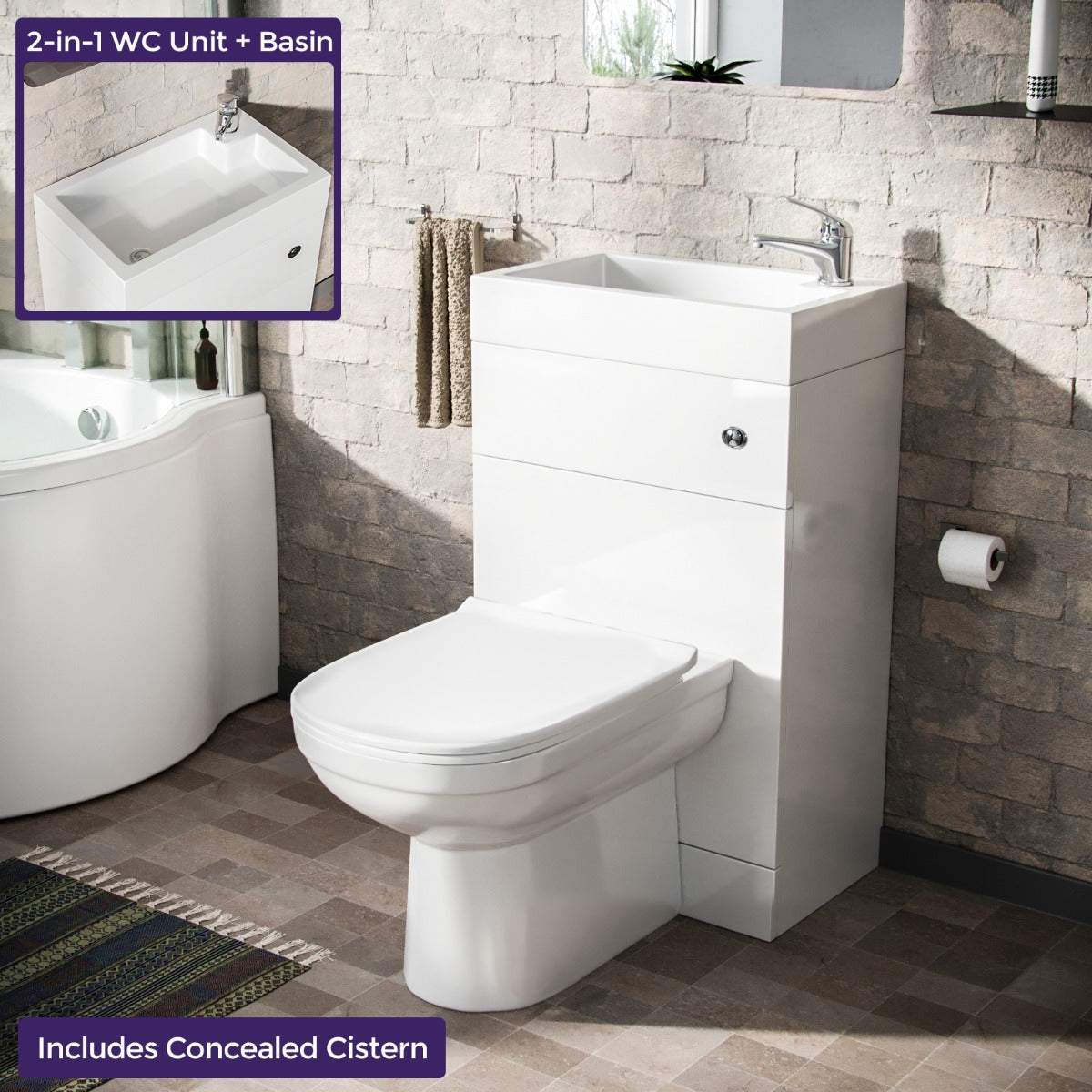 Homin 500mm Cloakroom 2 in 1 Basin WC Unit & Eslo Back to Wall Toilet White