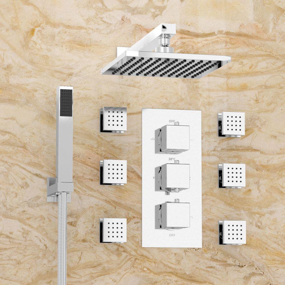 Olive 3 Dial 3 Way Square Set Shower Head Handset & Body Jets