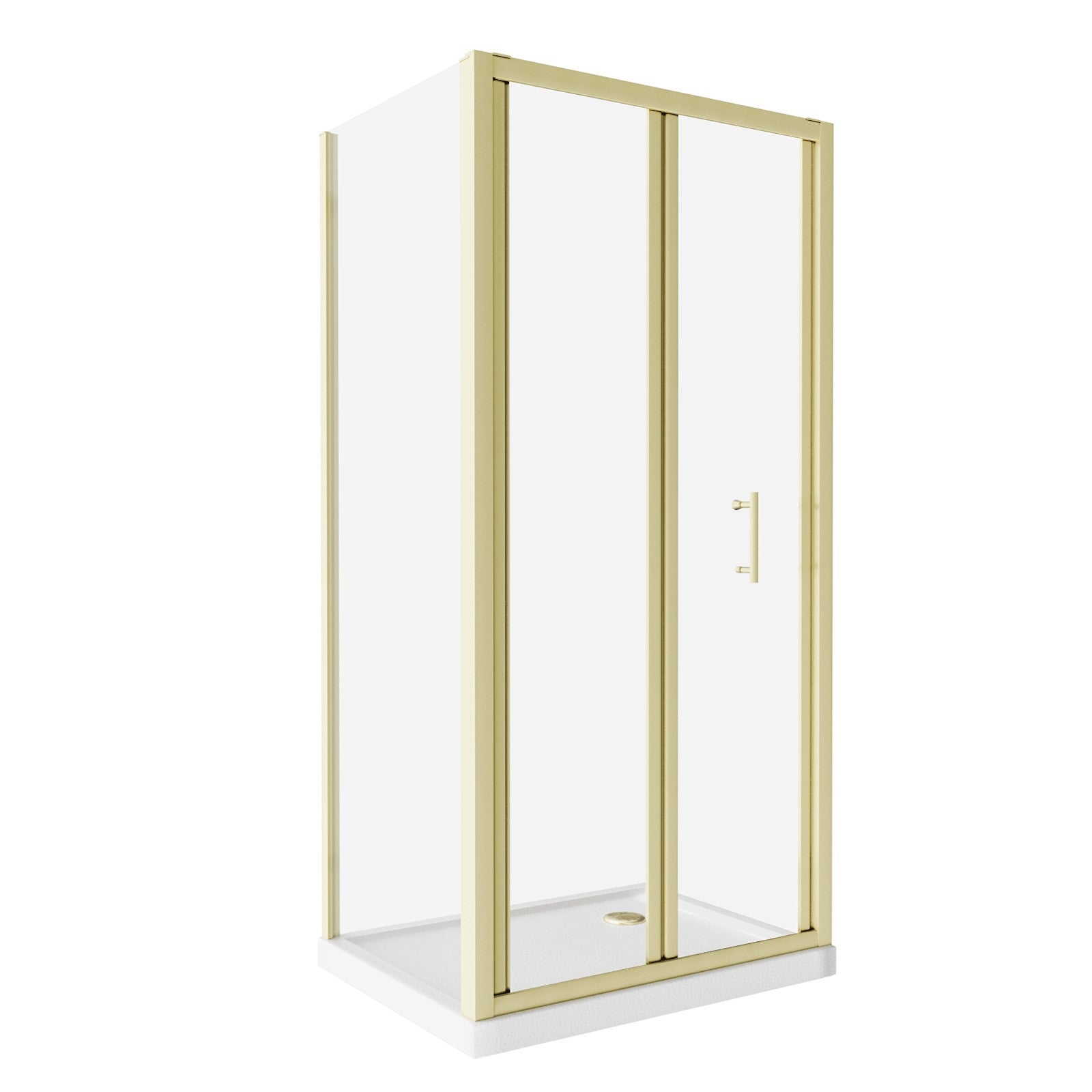 Brushed Brass 1000mm Bi-fold Shower Door 700mm Tempered Glass Panel With Tray