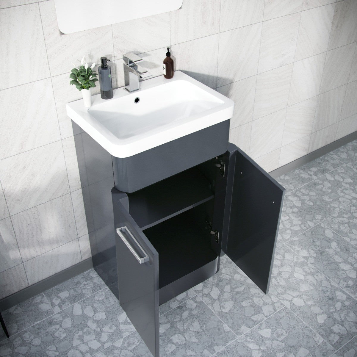 Afern 1000mm Vanity Cabinet, WC Unit Rimless BTW Toilet Dark Grey