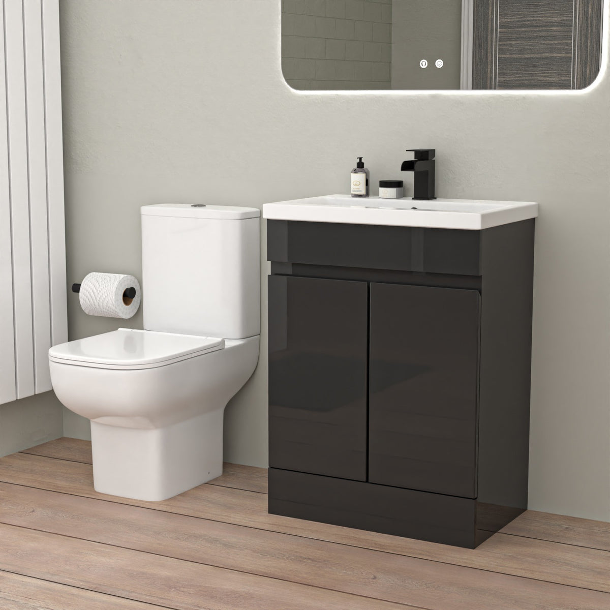 Alsaka Bathtub Shower Screen Anthracite Basin Vanity Toilet Matte Black Taps