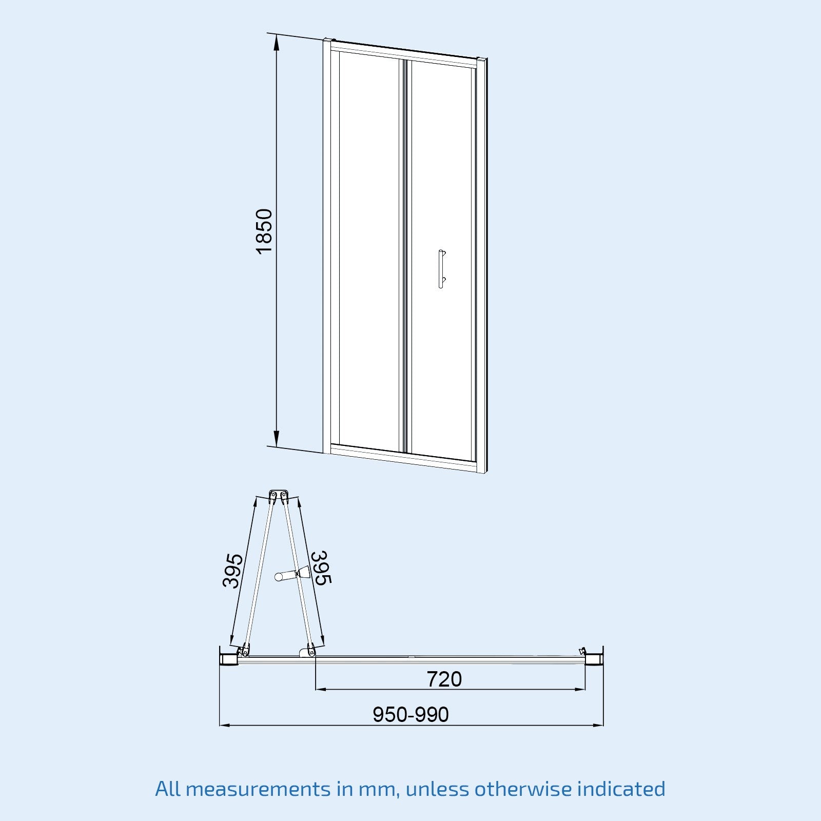 Brushed Brass 1000mm Bi-fold Shower Door 800mm Tempered Glass Panel
