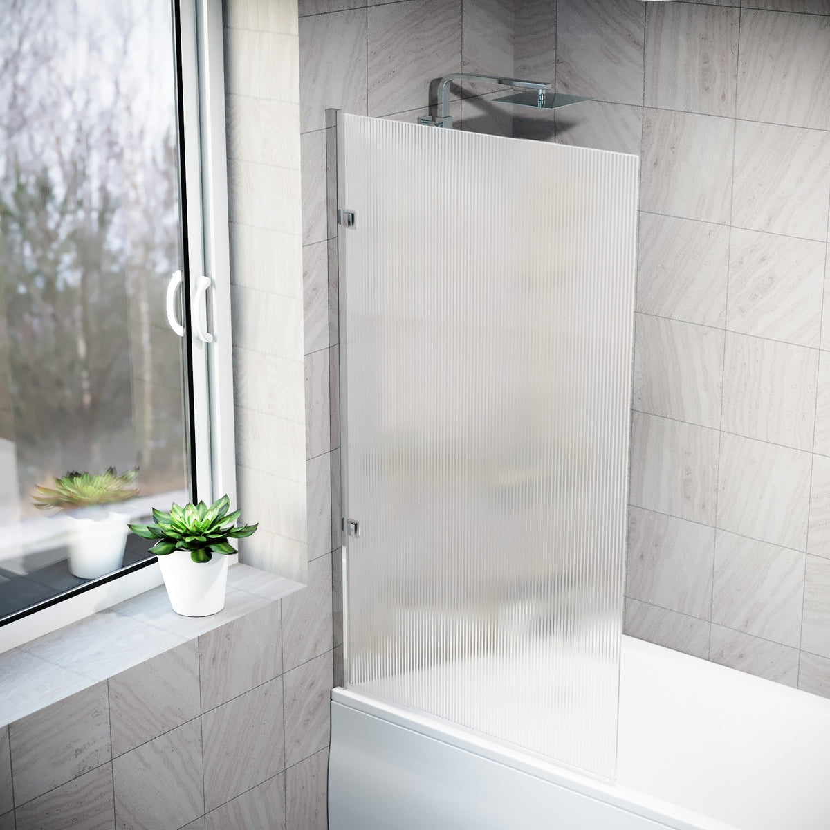 800mm Fluted Bath Screen, Easy Clean Chrome Aluminum and Parts