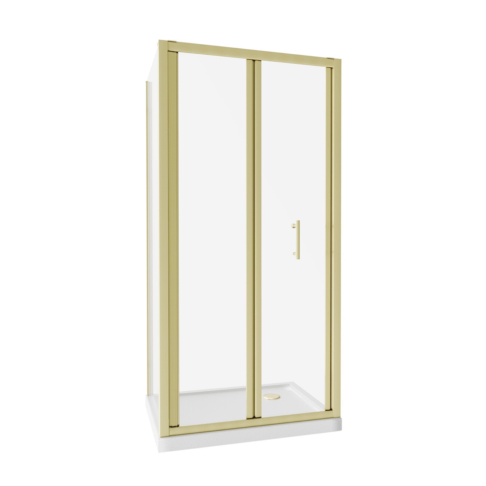 Brushed Brass 900mm Bi-fold Shower Door 700mm Side Panel Tempered Glass With Tray