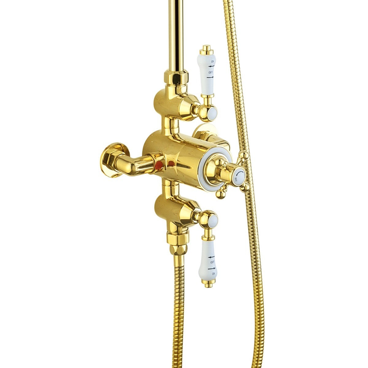 Traditional Exposed Thermostatic Valve, Riser Rail & Round Handset Gold