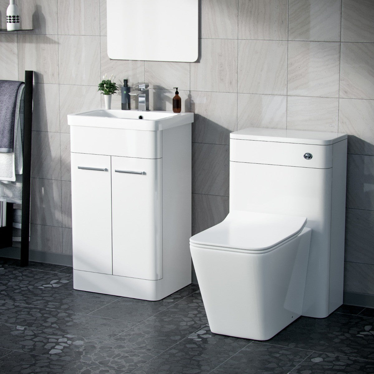 Afern White 1000mm Vanity Cabinet with WC Unit And Back To Wall Toilet
