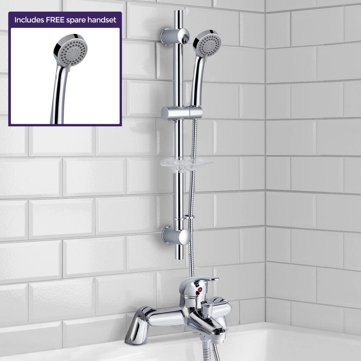 Bath Filler Shower Mixer Tap & Slider Rail Handset Kit Chrome