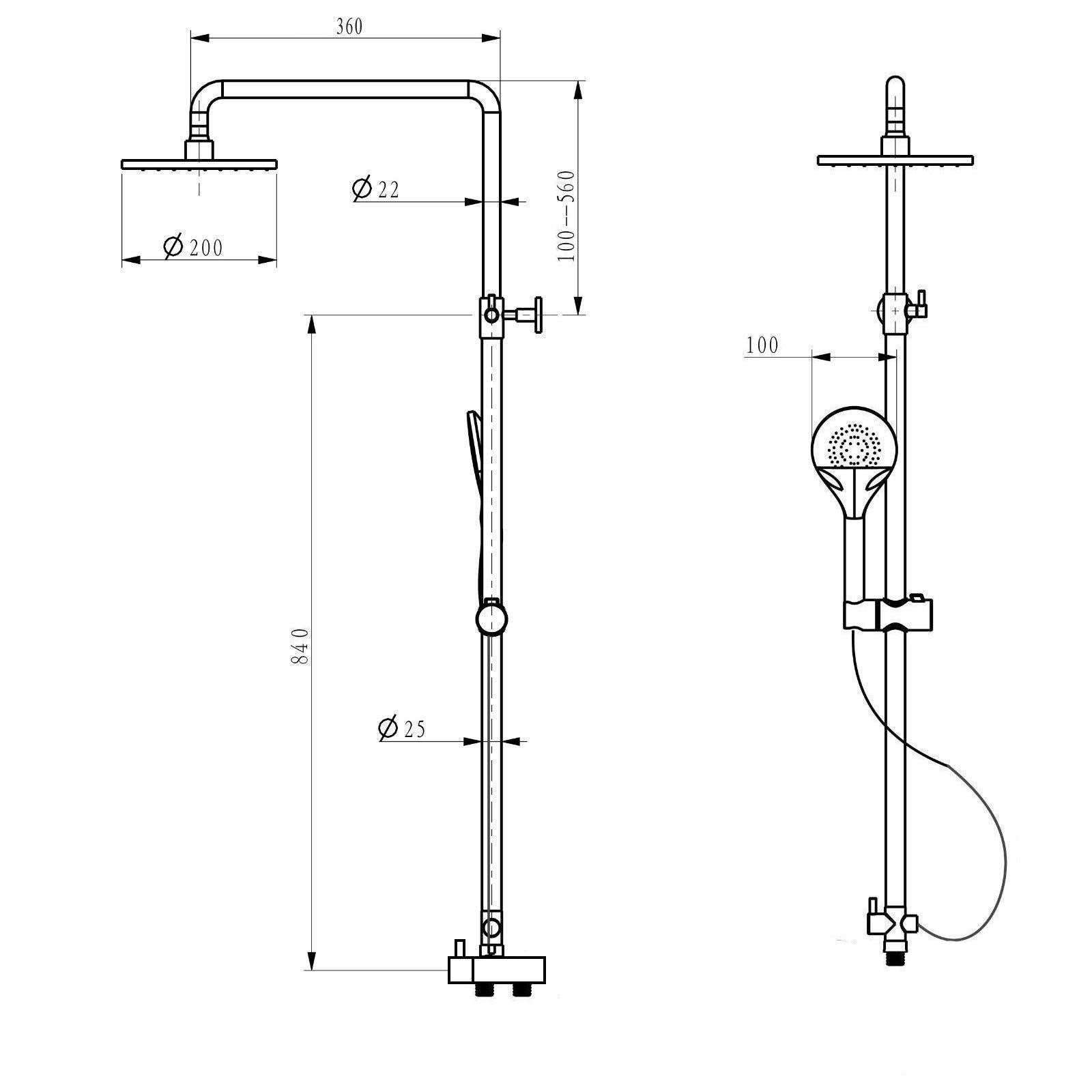 Winstead Chrome Exposed Bath Shower Mixer Handless Slider Rail 3 Mode Handset