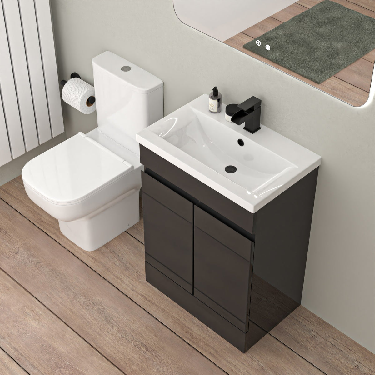 Alsaka Bathtub Shower Screen Anthracite Basin Vanity Toilet Matte Black Taps