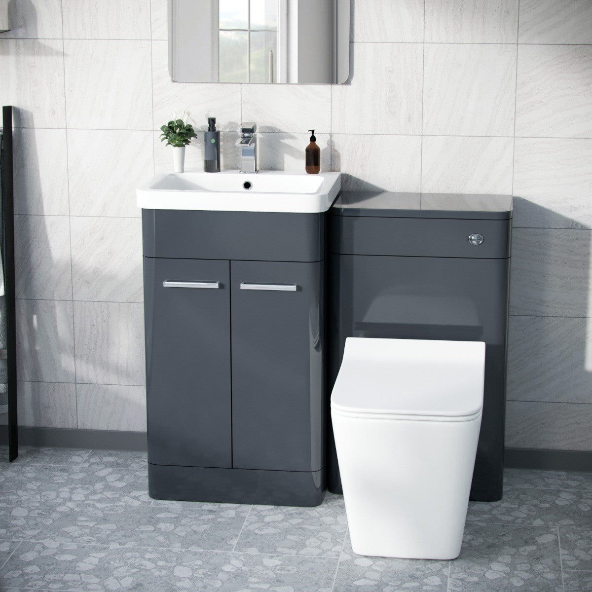 Afern Anthracite 1000mm Vanity Cabinet with WC Unit And Rimless BTW Toilet