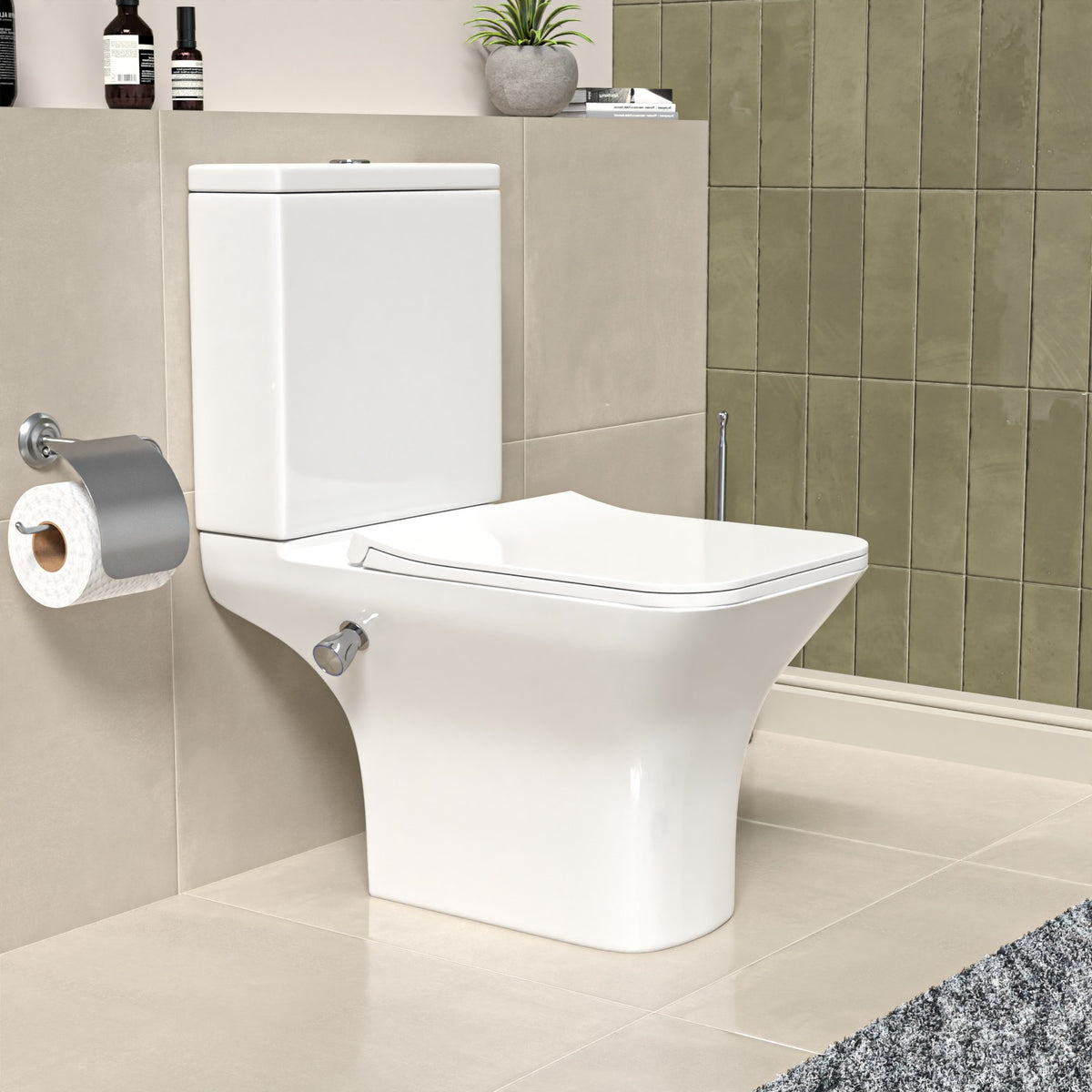 Square Tornado Close Coupled Toilet Pan with Integrated Bidet Valve